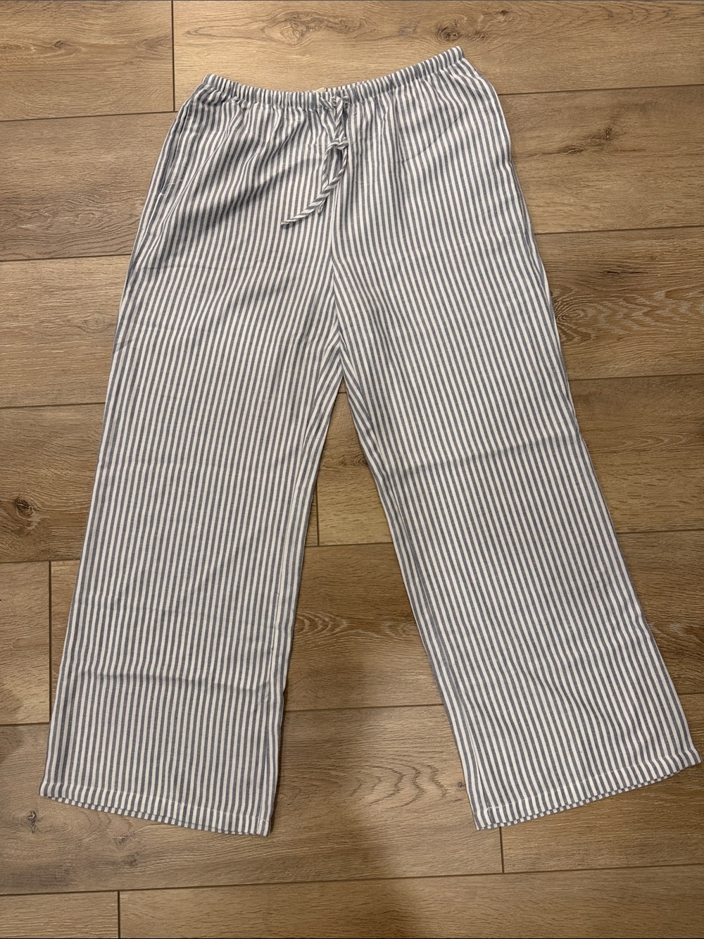 Striped Drawstring Wide Leg Pants - Blue & White
